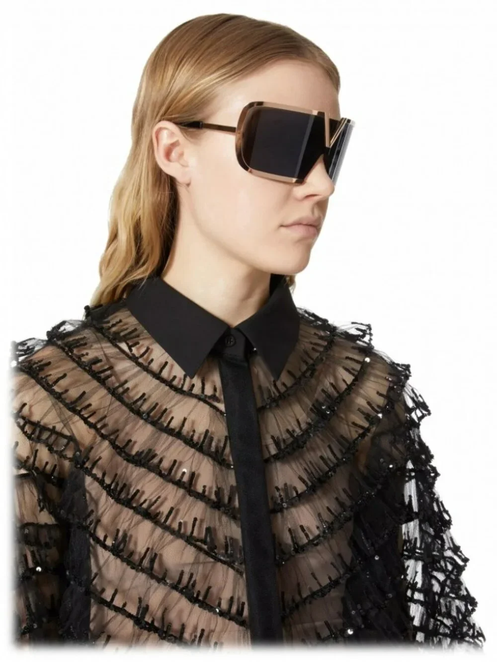 Valentino Women Sunglasses Titanium Gold Grey Mask V-ROMASK VLS-120A 146